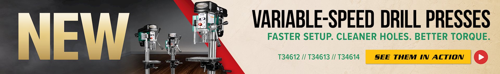 Banner for 1-29 NEW T34612-14 Drill Presses Video