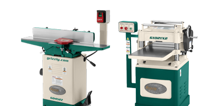 a jointer and a planer on a solid color background