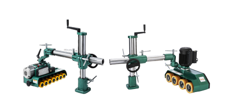 two power feeders on a solid color background