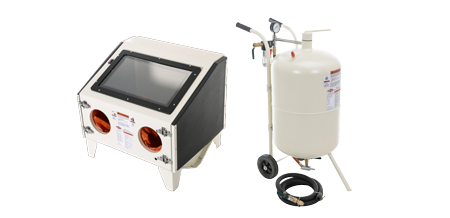 a wood lathe and a lathe chisel on a solid color background