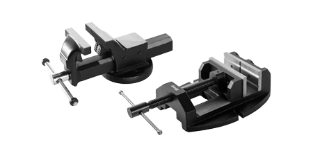 two vises on a solid color background