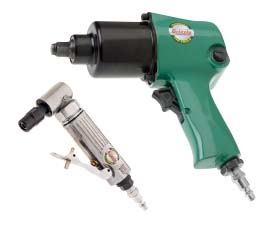 a pneumatic impact wrench and an angle die grinder