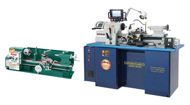a benchtop metal lathe and a south bend digital threading collet lathe
