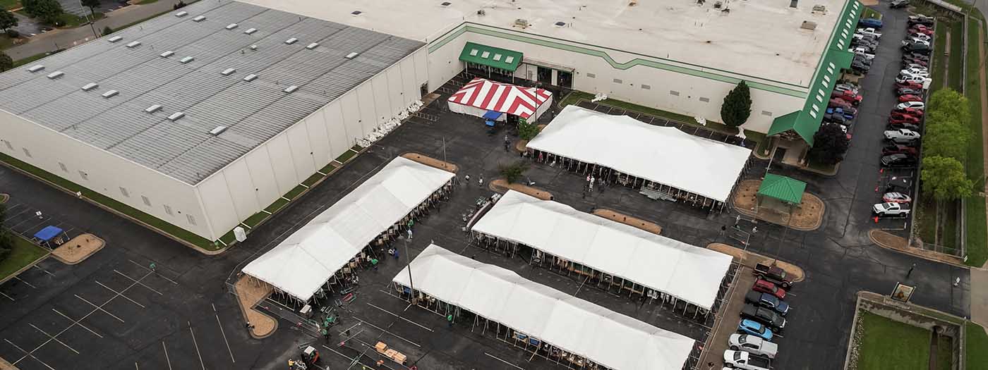 Aerial photo of tents set up for the tent sale