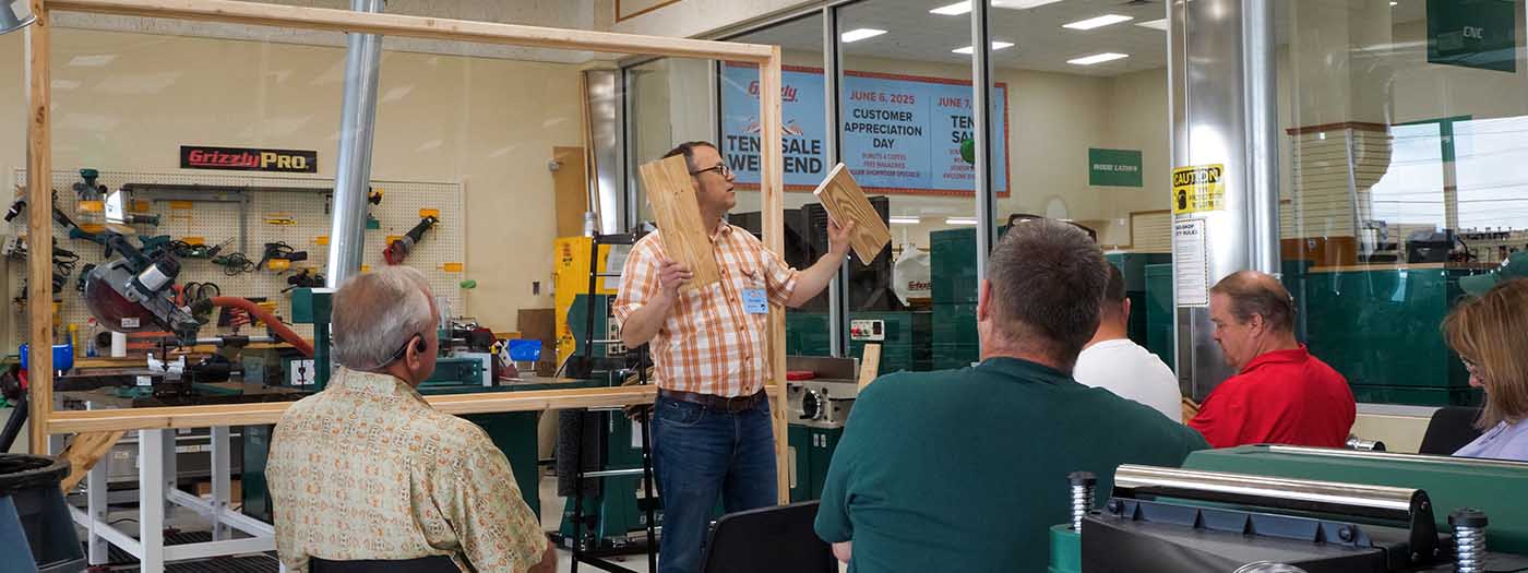 Phil Huber demos a machine in the demo shop