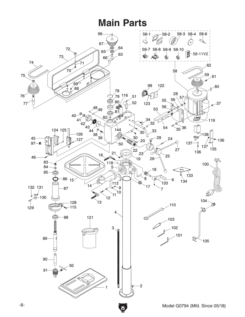 Parts for 14" Floor Drill Press with Laser and DRO Grizzly Industrial