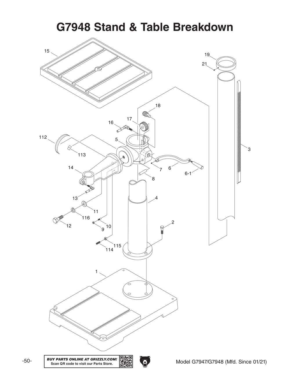 Parts for 20" Floor Drill Press Grizzly Industrial
