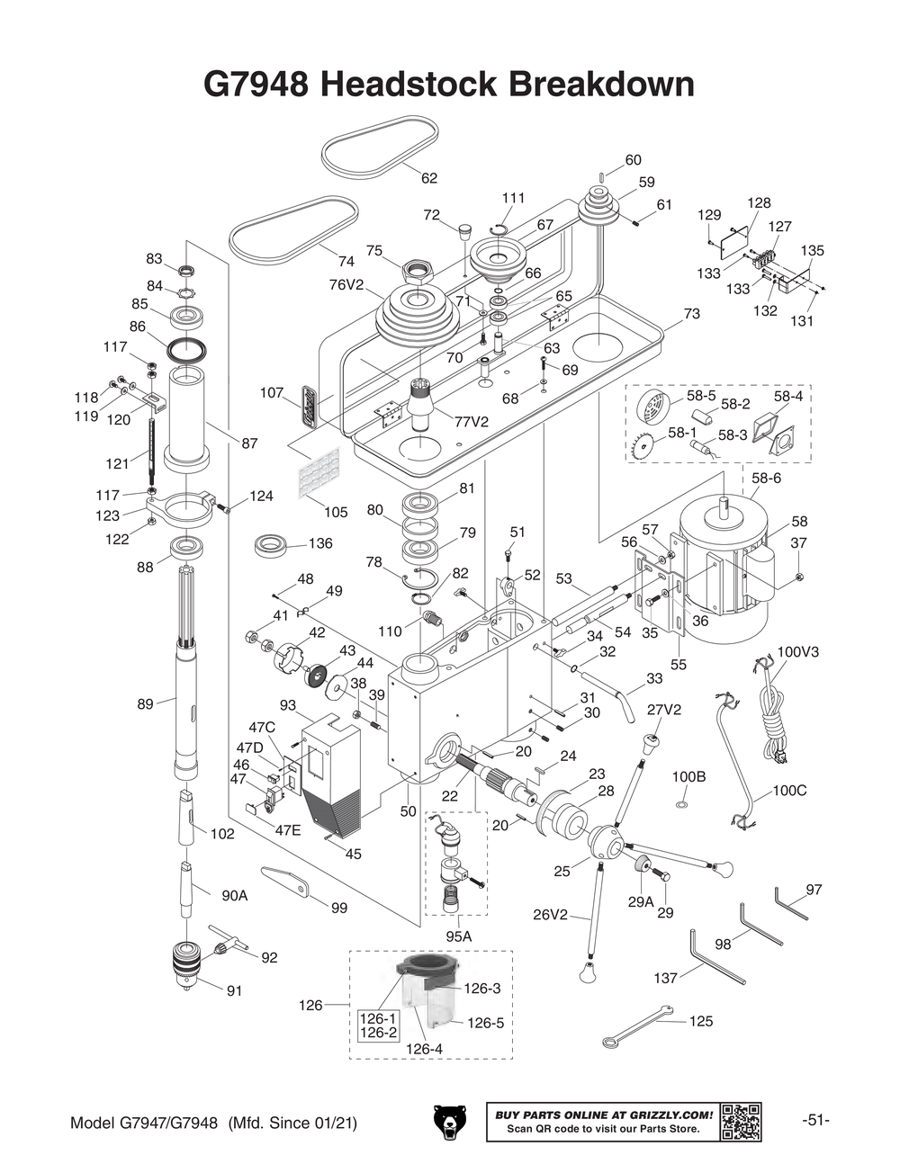 Parts for 20" Floor Drill Press Grizzly Industrial