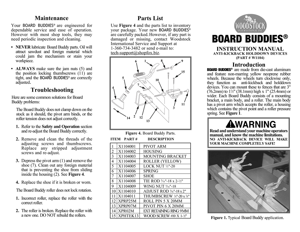 Parts for AntiKickback HoldDown Devices For Table Saws Yellow Grizzly Industrial