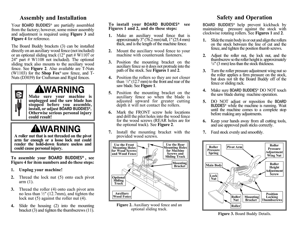 Parts for AntiKickback HoldDown Devices For Table Saws Yellow Grizzly Industrial