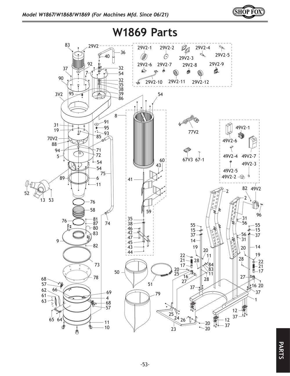 Parts for 2 HP Portable Cyclone Dust Collector - Grizzly Industrial, Inc.