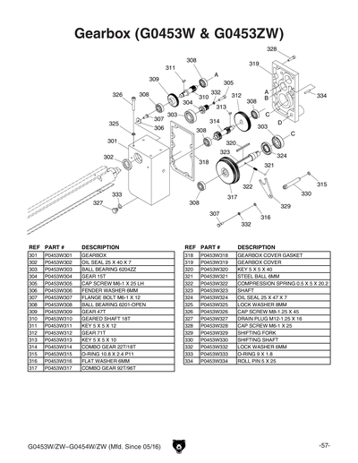 Part Diagram for G0453W