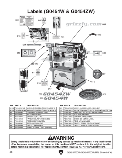 Part Diagram for G0453W