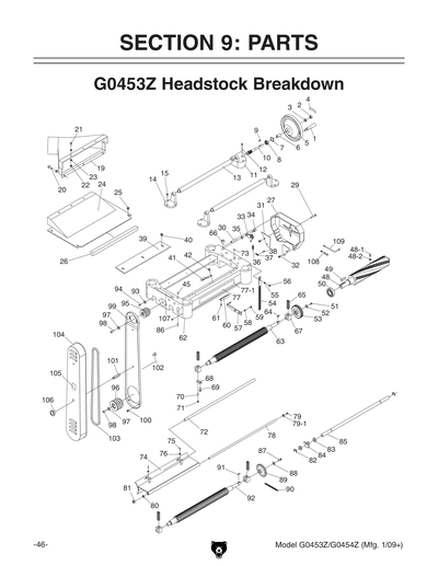 Parts for G0454Z 20