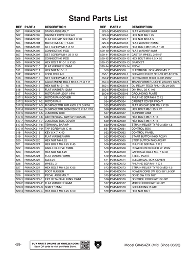 Parts for G0454ZX 20