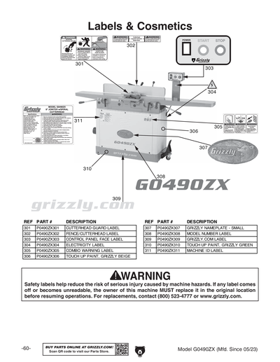 HFオーダーページ Parts for G0490ZX 8