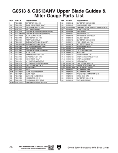 Part Diagram for G0513X2B