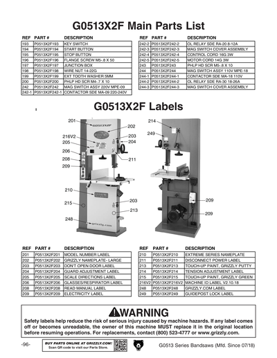 Part Diagram for G0513X2F