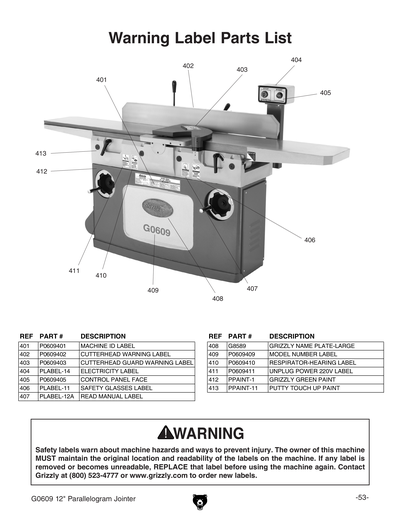 Part Diagram for G0609