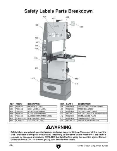 Part Diagram for G0621