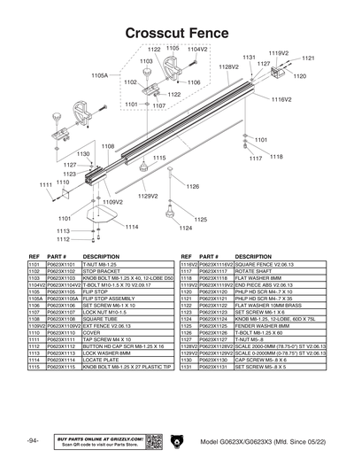 Part Diagram for G0623X3