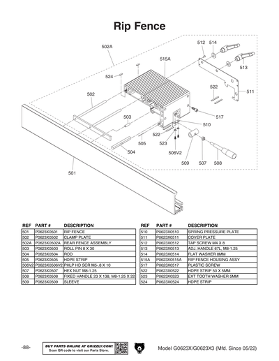 Part Diagram for G0623X