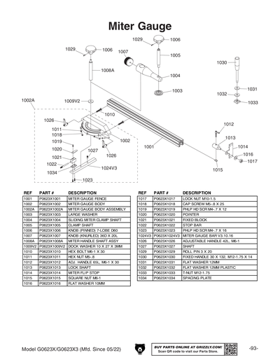 Part Diagram for G0623X
