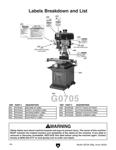 Part Diagram for G0705