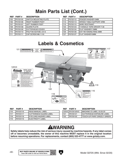 Part Diagram for G0725