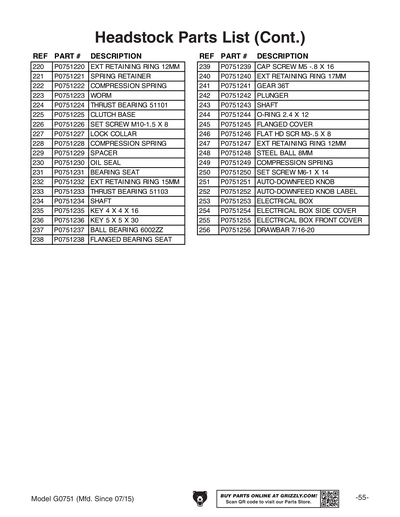 Part Diagram for G0751