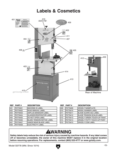 Part Diagram for G0778