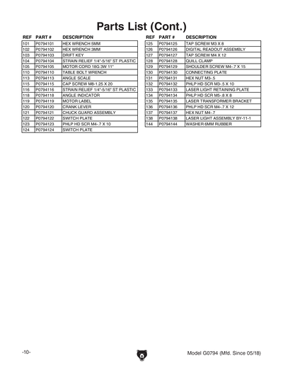 Part Diagram for G0794