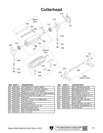 Part Diagram for G0814X