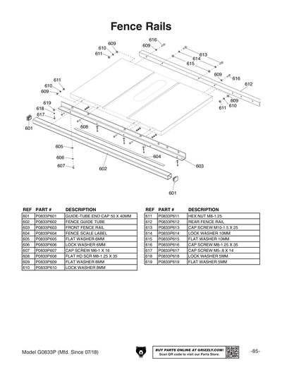 Parts for G0833P 10