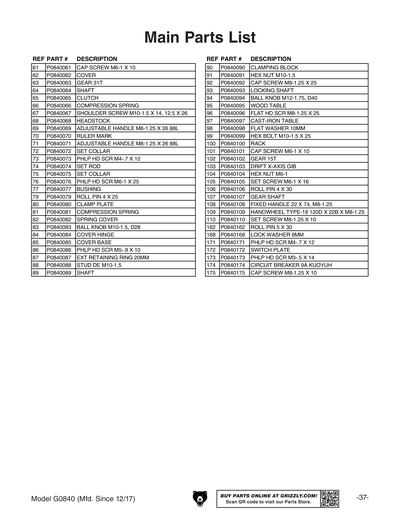 Part Diagram for G0840