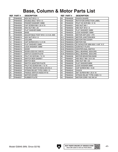Part Diagram for G0846