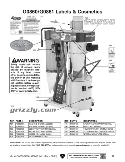 Part Diagram for G0860