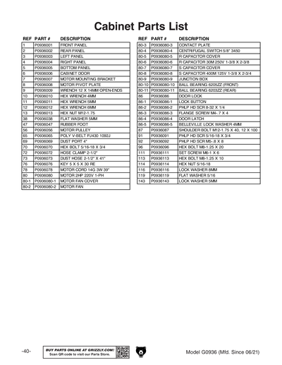 Part Diagram for G0936