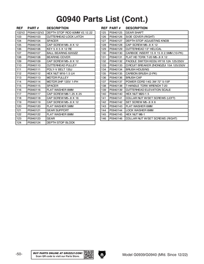 Part Diagram for G0940