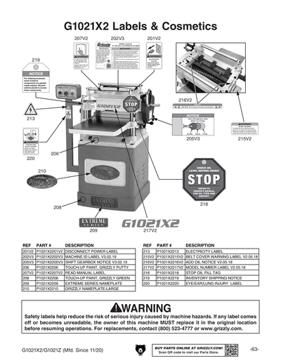 Parts for G1021Z 15