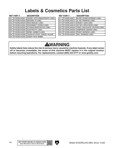 Part Diagram for G1023RLA40