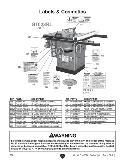 Part Diagram for G1023RLW