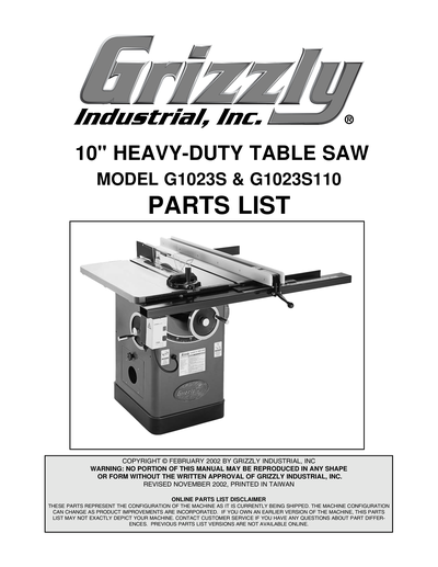 Part Diagram for G1023S110
