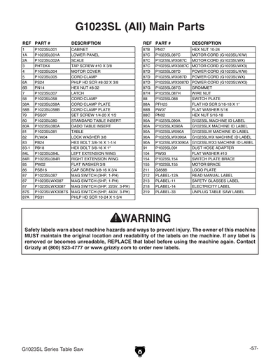 Part Diagram for G1023SLX