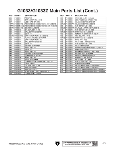 Part Diagram for G1033X