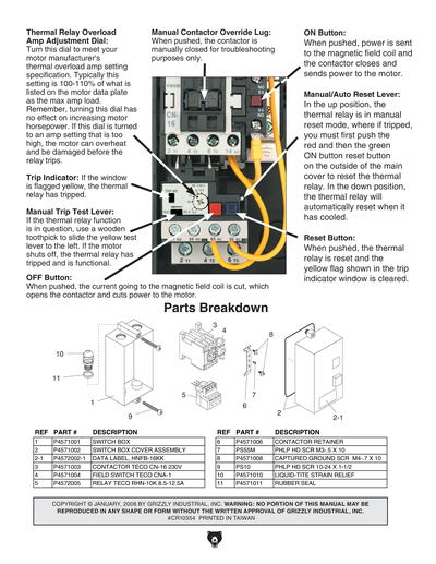 Parts for G4572 Magnetic Switch, Single-Phase, 220V Only, 2 HP
