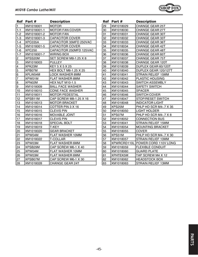 Parts for M1018 Small Combo Lathe / Mill - Grizzly Industrial, Inc.
