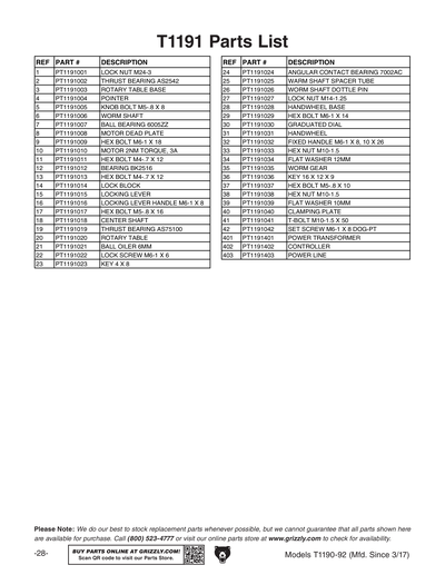 Part Diagram for T1191