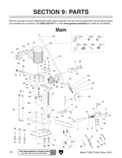 Parts for Benchtop Hollow-Chisel Mortiser - Grizzly Industrial
