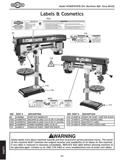 Parts for W1669 34